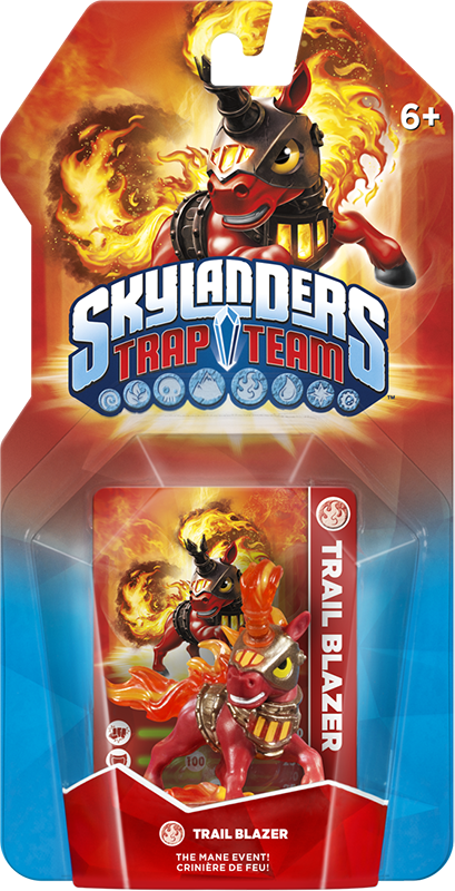 Skylanders Trap Team. Интерактивная фигурка Trail Blazer (стихия Fire)Trail Blazer всегда был очень вспыльчивым, особенно когда становился свидетелем несправедливости. Однажды он отыскал другого единорога, которому не повезло запутаться в сетке. Но это был не обычный единорог. Перед героем было мифическое существо, обладающее Рогом Чурро, который рассыпал зачарованную корицу всему Скайленду.<br>