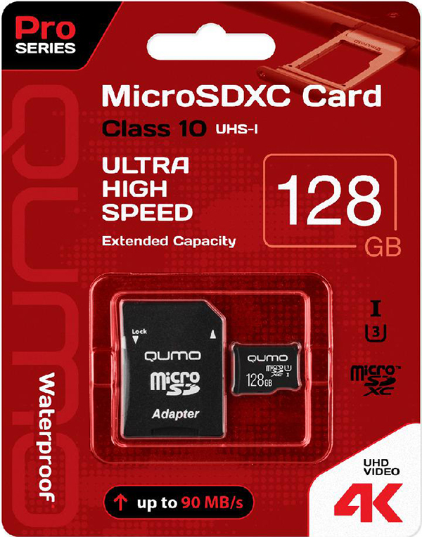 Карта памяти Qumo MicroSDXC 128 GB UHS-I U3, Pro seria 3.0 + адаптер SD (QM128GMICSDXC10U3)
Карта памяти Qumo MicroSDXC 128 GB UHS-I U3, Pro seria 3.0 + адаптер SD (QM128GMICSDXC10U3)