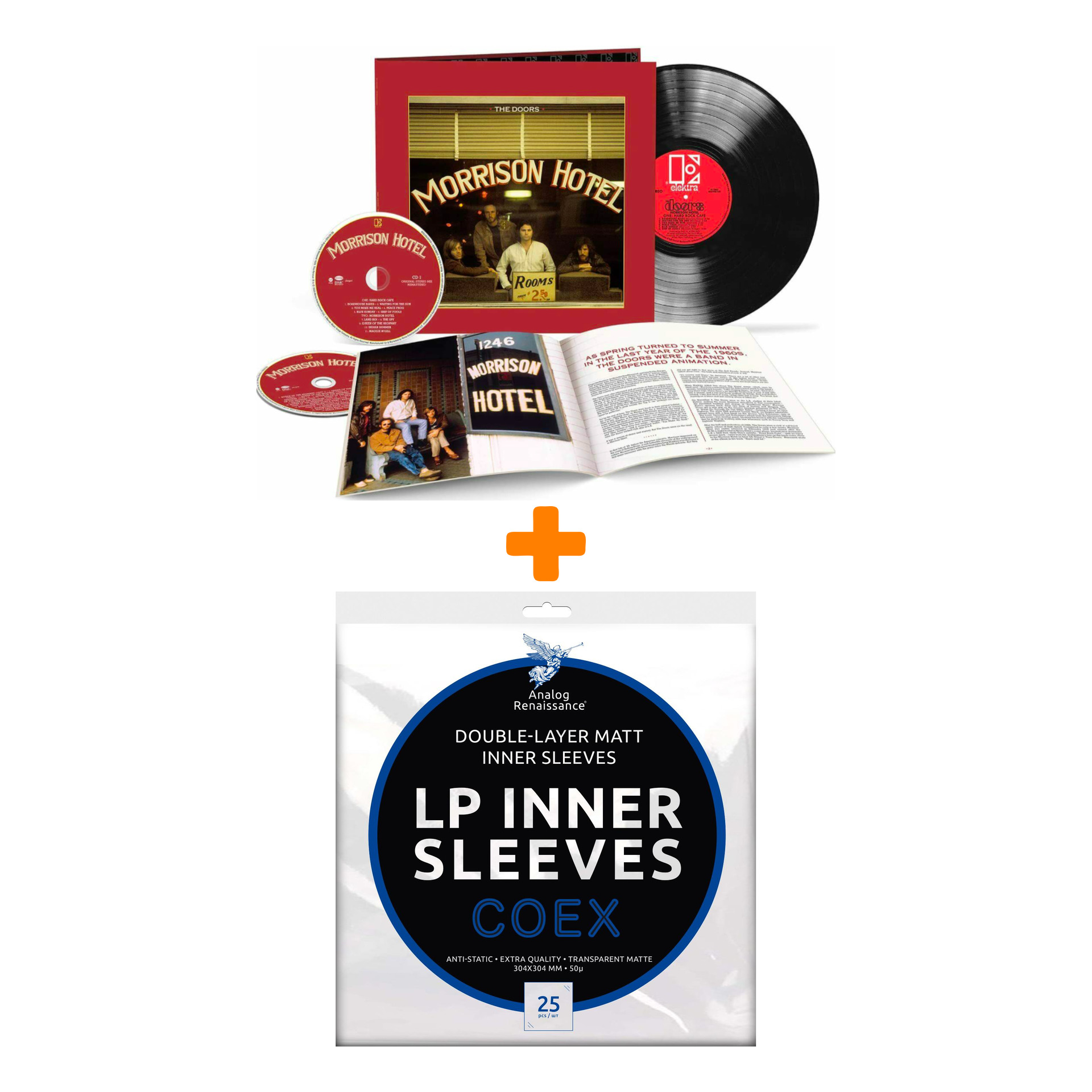 THE DOORS Morrison Hotel 50th Anniversary LP+2CD + Конверты внутренние COEX для грампластинок 12" 25шт Набор
THE DOORS Morrison Hotel 50th Anniversary LP+2CD + Конверты внутренние COEX для грампластинок 12" 25шт Набор