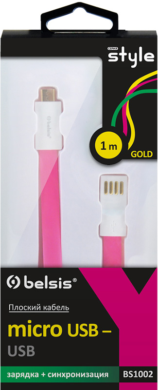 

Кабель плоский Belsis BS1002 MicroUSB-USB А (красный)