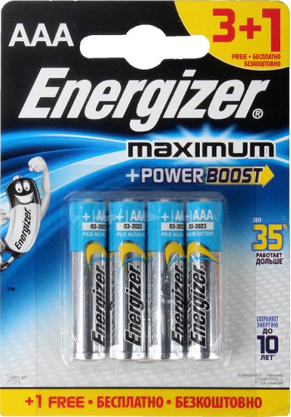 

Элемент питания Energizer Maximum LR03/E92 AAA FSB (4 шт.)