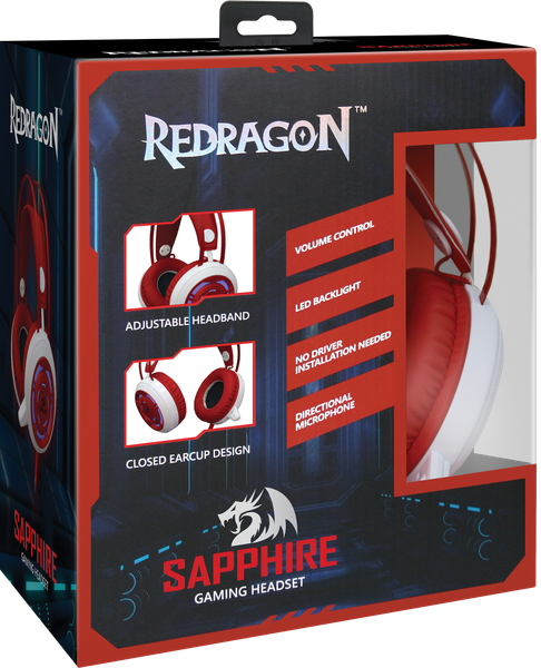 

Гарнитура Redragon Sapphire проводная игровая с подсветкой для PC (красно-белый)