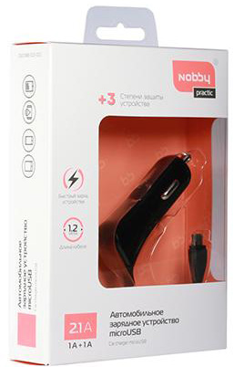 Зарядное устройство автомобильное Nobby Practic 013-001 microUSB (черный)