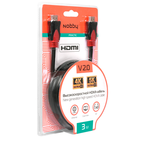 Кабель Nobby NBP-HC-30-01 HDMI-HDMI v2.0 3м (чёрный) аксессуары для20игровых приставок