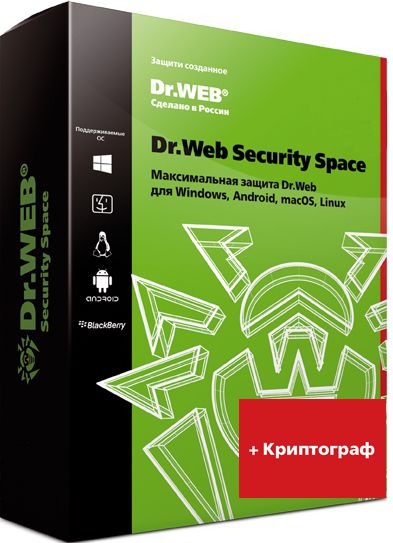 Dr.Web Security Space + Криптограф. Продление (1 ПК + 1 моб. устр./ 1 год) [Цифровая версия] (Цифровая версия)