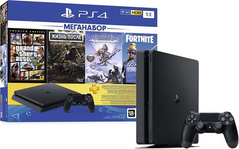 

Игровая консоль Sony PlayStation 4 Slim (1TB) Black (CUH-2208B) + игра Жизнь после (Days Gone) + игра Grand Theft Auto V (GTA 5) + игра Horizon Zero Dawn. Complete Edition + игра Fortnite + PS Plus 3 месяца