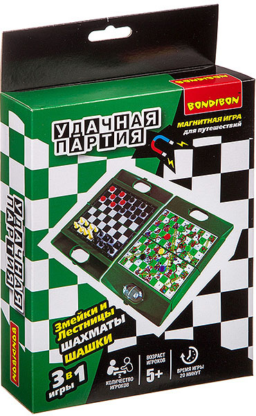 

Настольная игра Удачная партия 3 в 1: Шашки, шахматы, змейки и лестницы