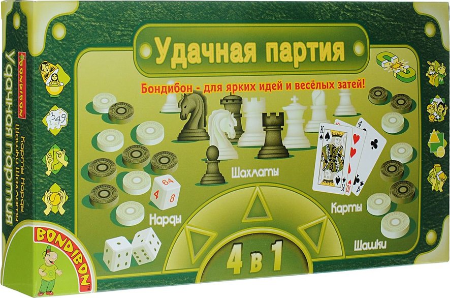 

Настольная игра Удачная партия 4 в 1: Шашки, шахматы, нарды, карты