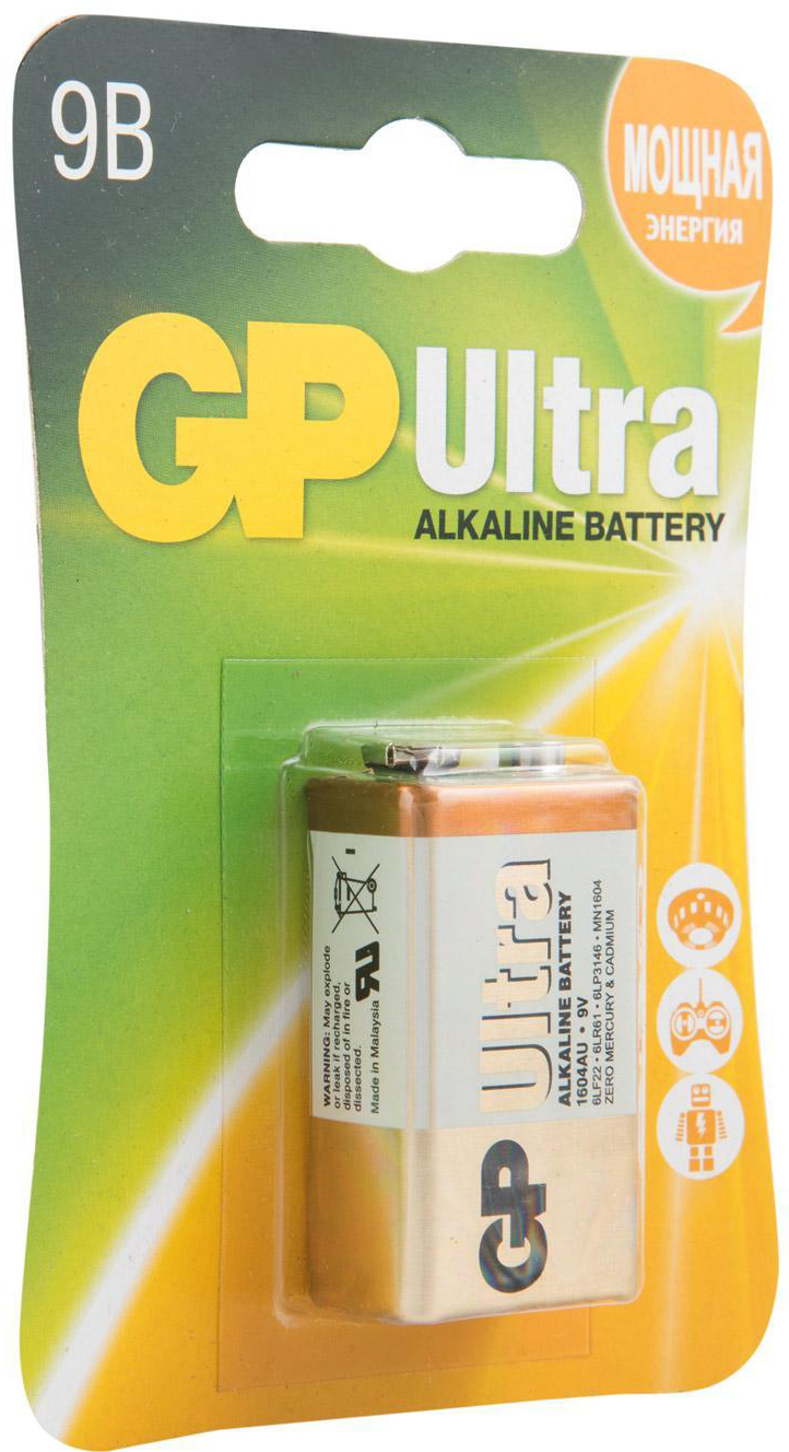 Алкалиновая батарейка GP Ultra Alkaline 9V Крона (Блистер, 1 шт) фотографии