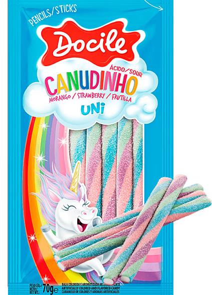 цена Жевательный мармелад Canudinho Unicorn Цветные карандаши Вкус клубники (70г)