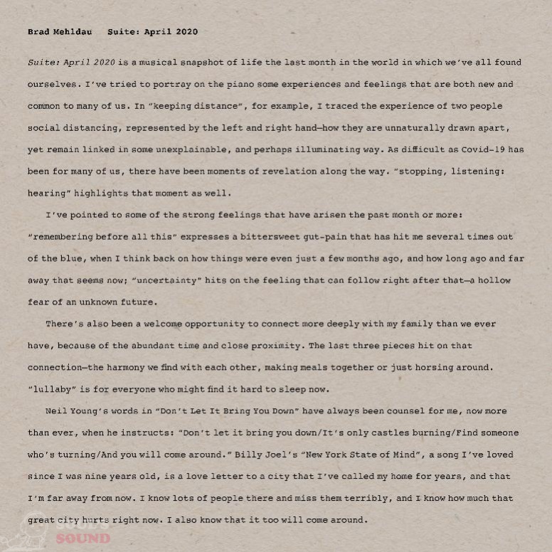 

Brad Mehldau – Suite April 2020 (LP)