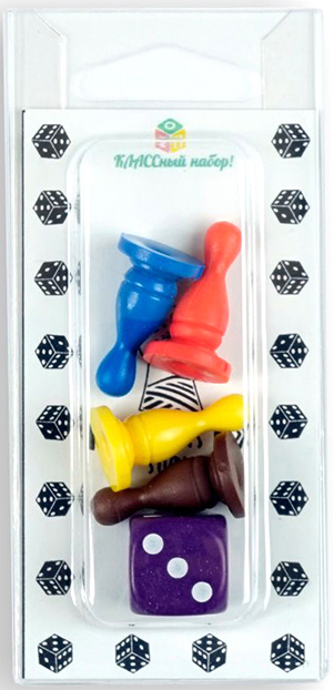 Набор Фишки (4 шт, 26 мм) + Кубик (1 шт, 16 мм) (в ассортименте)