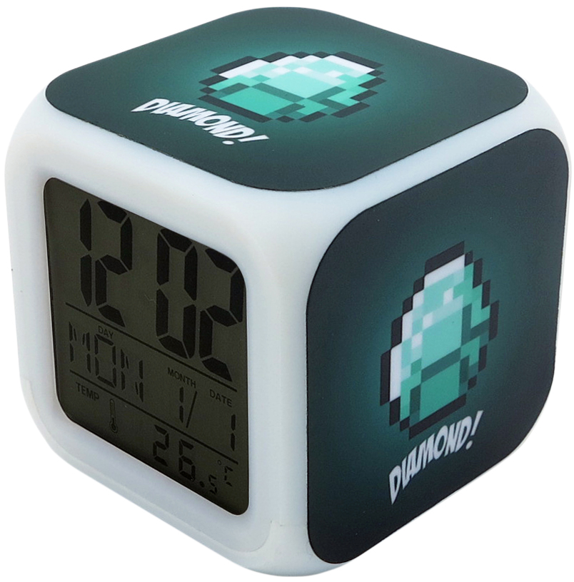 Часы-будильник Minecraft: Алмазная руда (пиксельные с подсветкой) от 1С Интерес