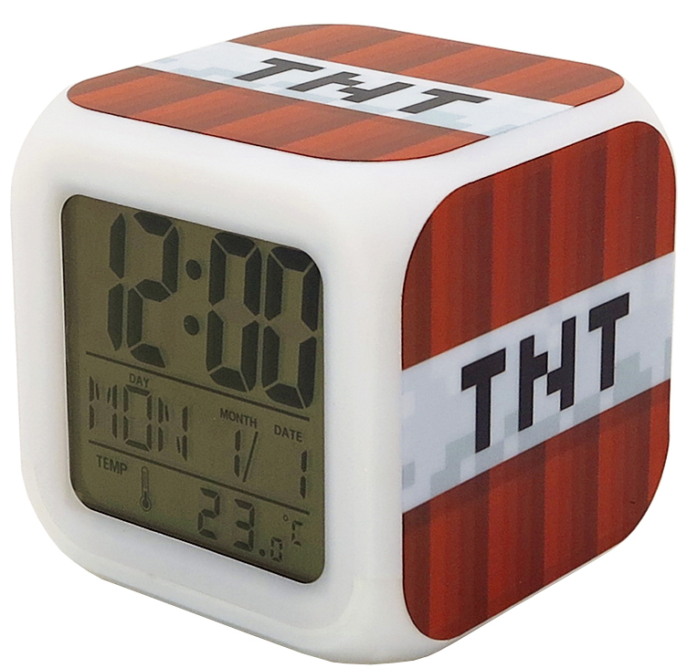 

Часы-будильник Minecraft: Блок ТНТ взрывчатки (пиксельные с подсветкой)