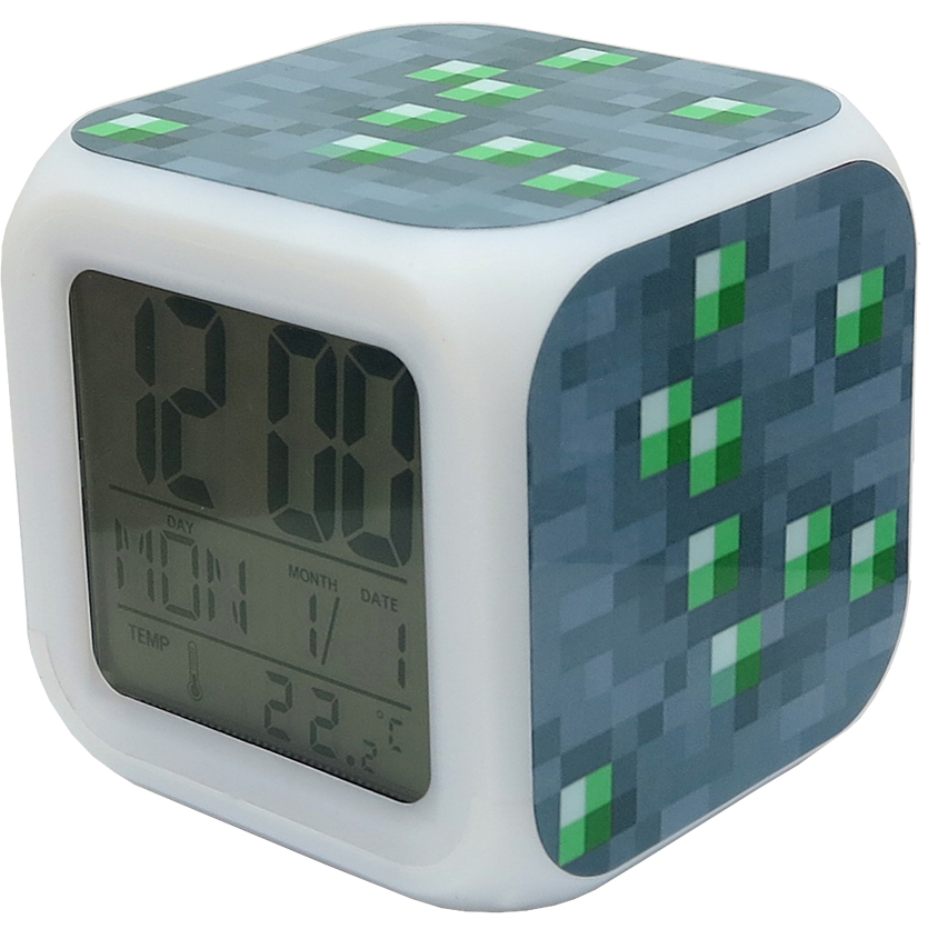 Часы-будильник Minecraft: Блок изумрудной руды (пиксельные с подсветкой) от 1С Интерес