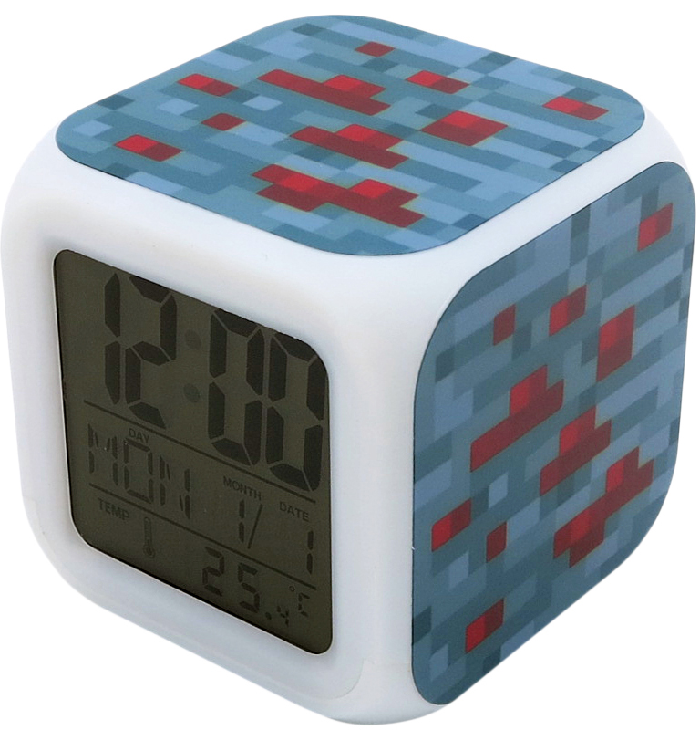 Часы-будильник Minecraft: Блок красной руды (пиксельные с подсветкой) от 1С Интерес