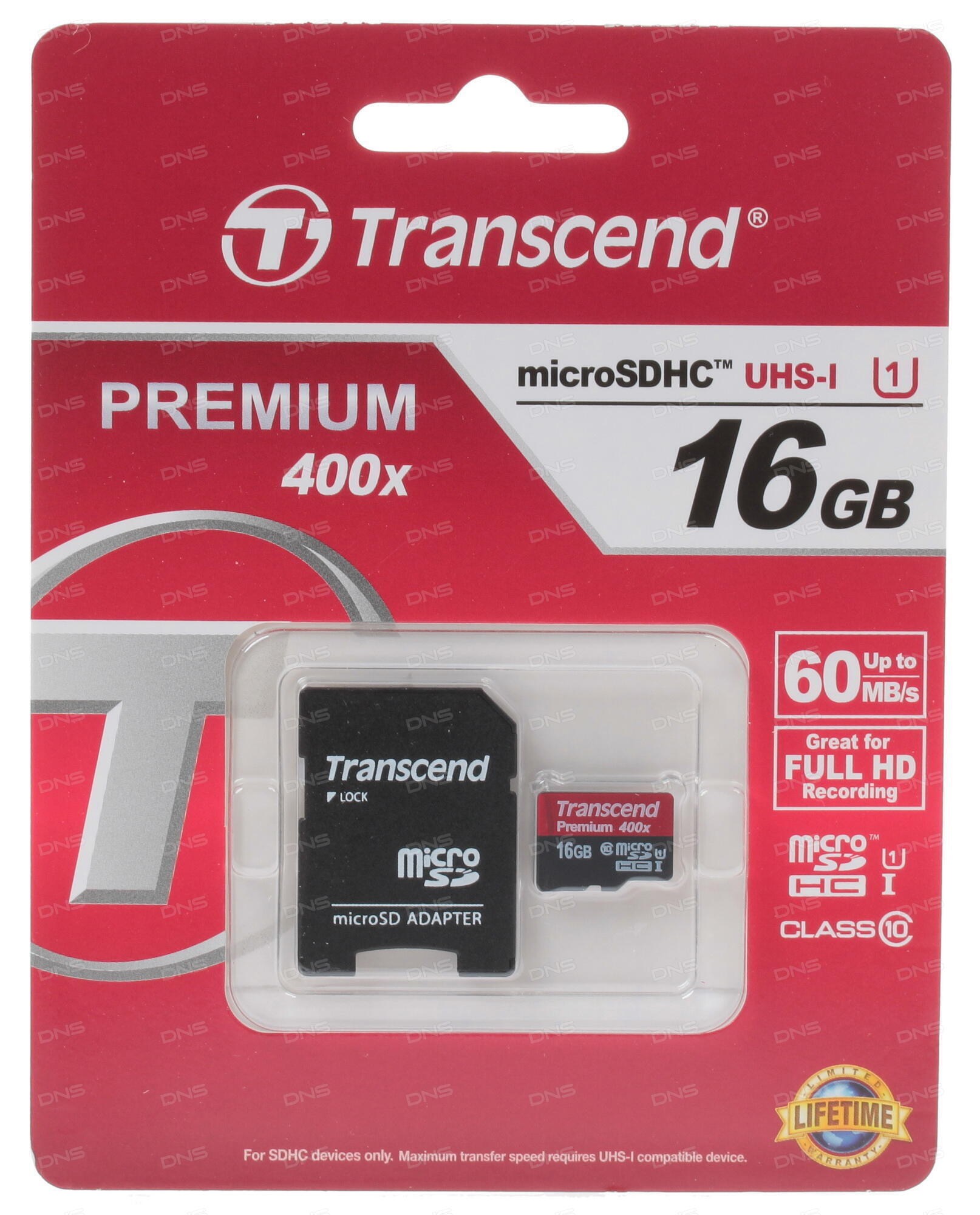 

Карта памяти Transcend microSDHC 16GB Class 10 UHS-I 400x (Premium)