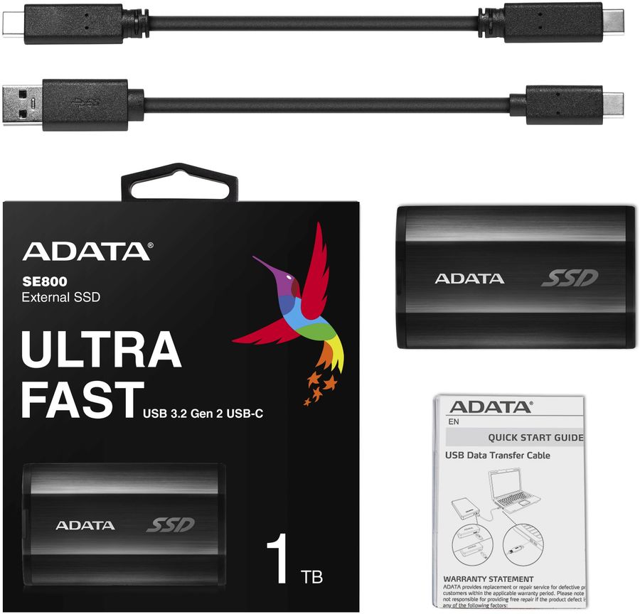

Твердотельный накопитель ADATA 1TB SE800 External SSD USB 3.2 Gen2 Type-C (черный)