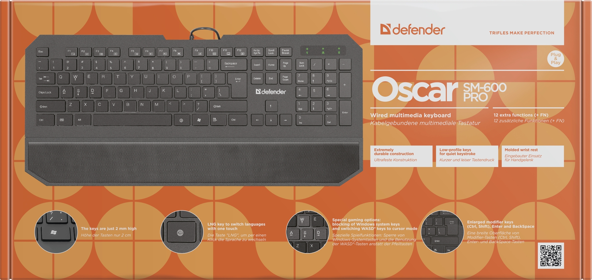 Клавиатура Defender Oscar SM-600 Pro RU, полноразмерная USB для PC (черный) (45602)