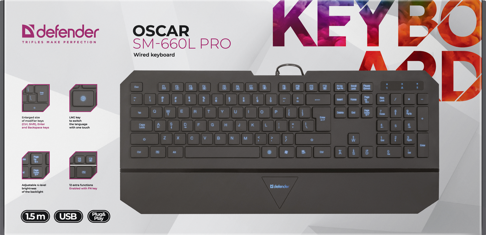 

Клавиатура Defender Oscar SM-660L Pro RU, 4 уровня подсветки USB для PC (черный) (45662)