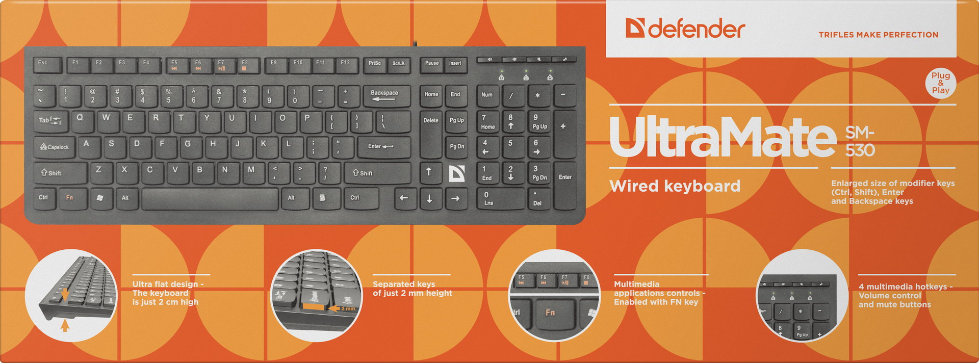 Клавиатура Defender UltraMate SM-530 RU, мультимедиа для PC (черный) (45530)