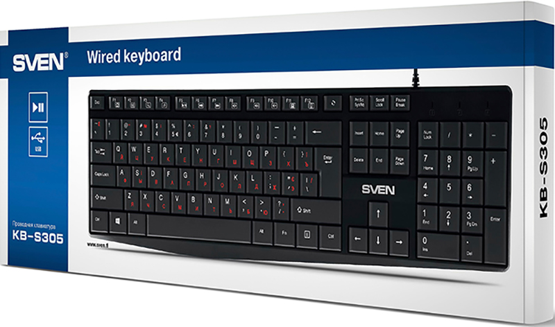 

Клавиатура SVEN KB-S305 проводная для PC (черный)(SV-018801)