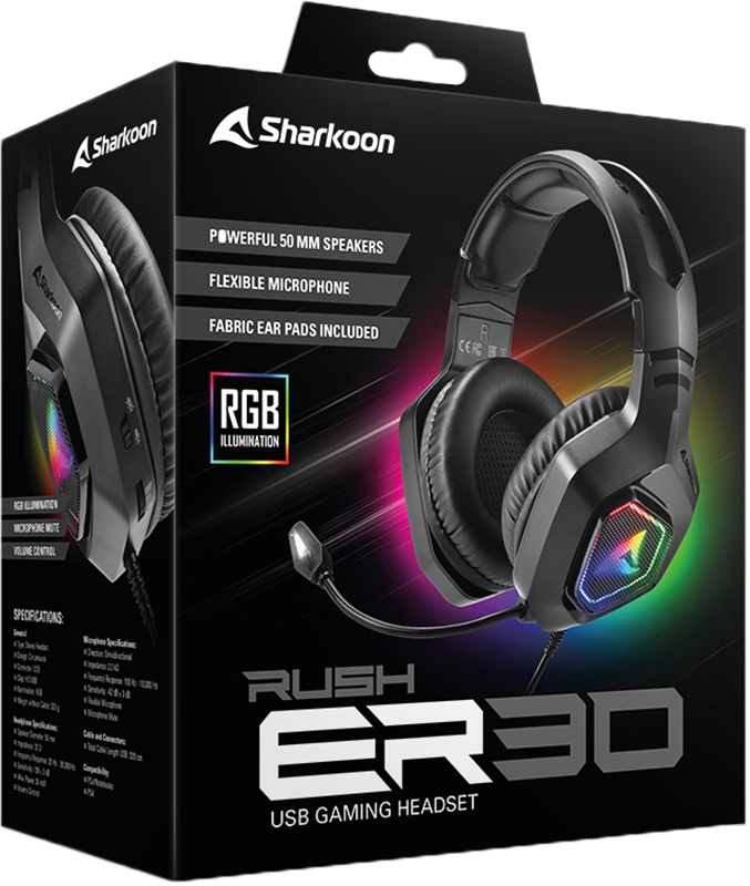 

Гарнитура Sharkoon Rush ER30 проводная игровая (чёрный)(4044951030224)