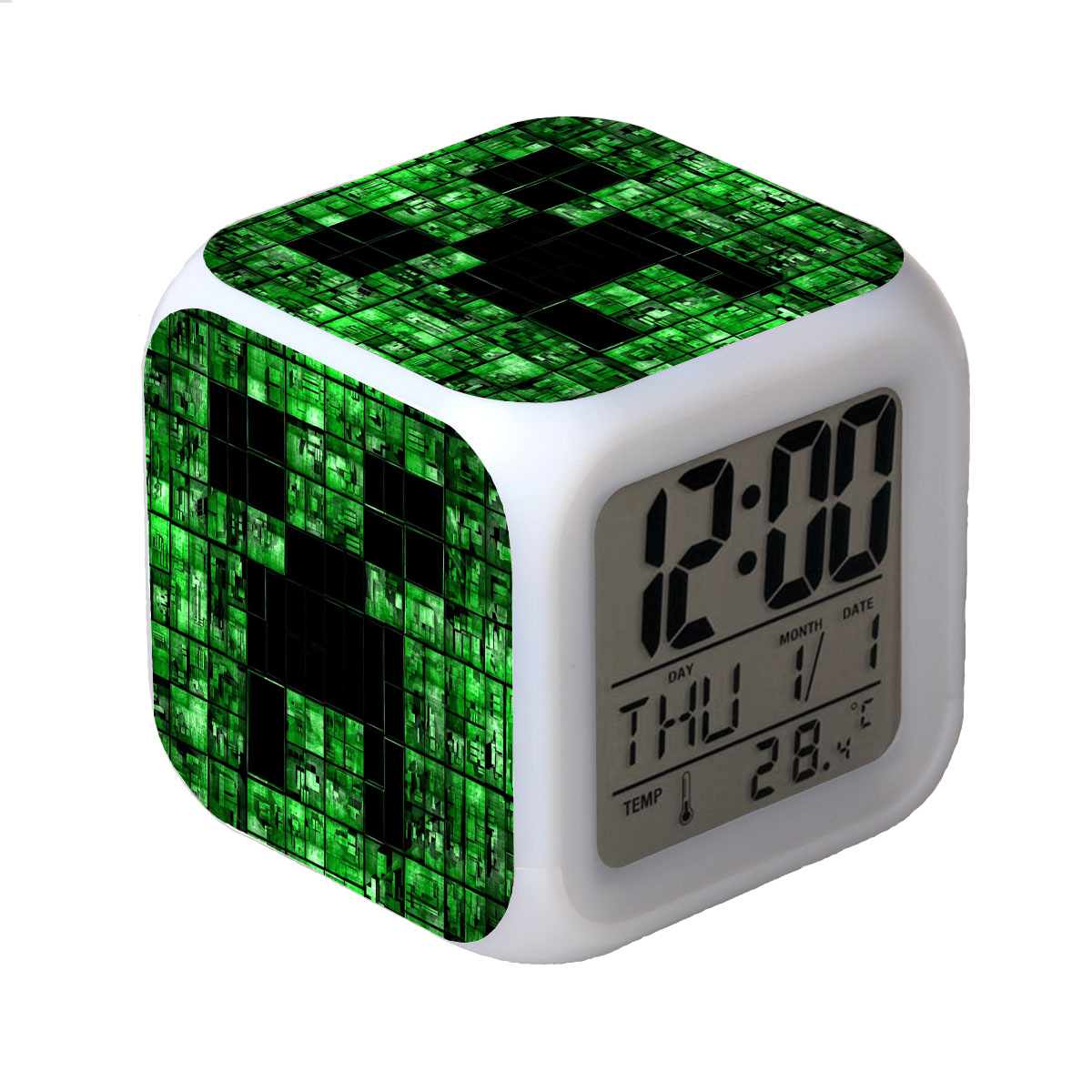 Пиксельные часы-будильник Minecraft – Крипер с подсветкой №3 от 1С Интерес