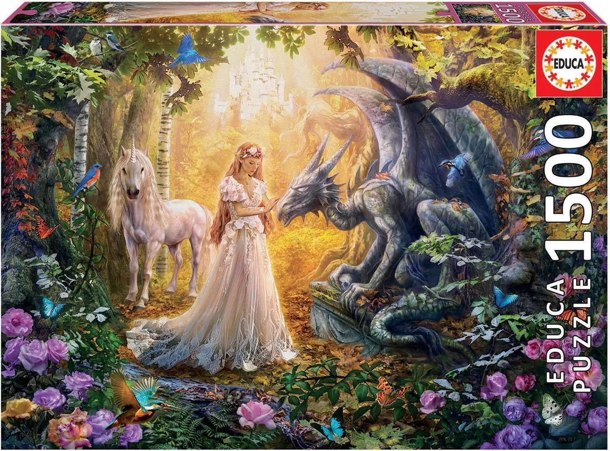 Puzzle Дракон, принцесса и единорог (1500 деталей)