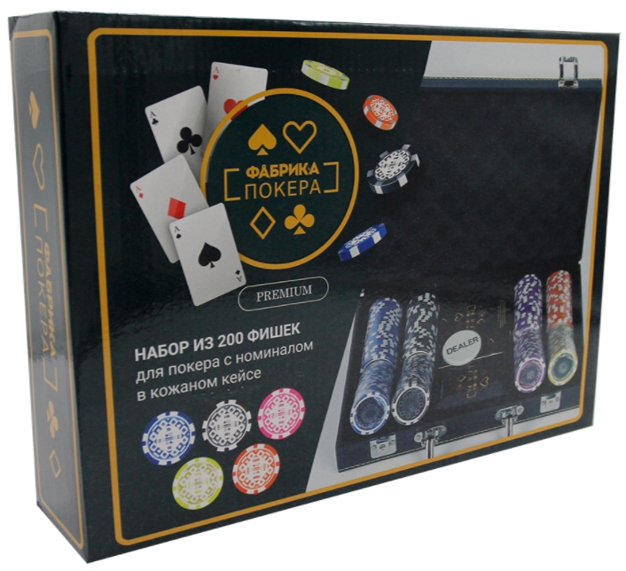 Набор для покера Фабрика покера Премиум в кожаном кейсе (200 фишек с номиналом) набор для покера фабрика покера в серебристом кейсе 500 фишек с номиналом