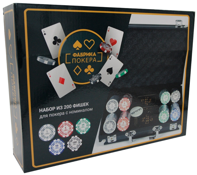 Набор для покера Фабрика покера в чёрном кейсе (200 фишек с номиналом) набор для покера фабрика покера в серебристом кейсе 500 фишек с номиналом