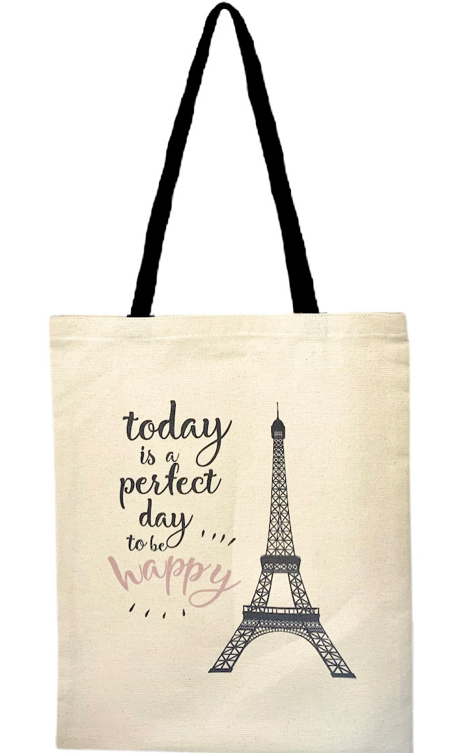 Сумка-шоппер Today Is A Perfect Day To Be Happy – Париж (черный принт) (42 см)