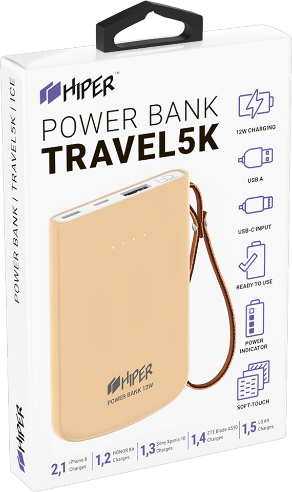 

Внешний аккумулятор HIPER TRAVEL 5K Peach (Pink)