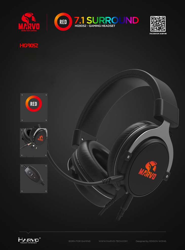 Гарнитура Marvo HG9052 USB Gaming Headset с RGB-подсветкой игровая для PC фотографии