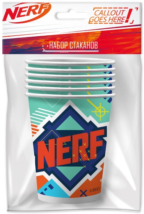 

Набор бумажных стаканов NERF голубой (250 мл, 6 шт)
