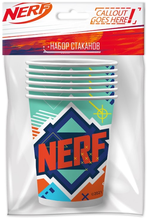 Набор бумажных стаканов NERF голубой (250 мл, 6 шт)