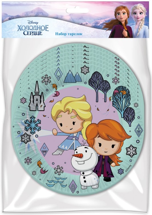 Набор бумажных тарелок Frozen 2: Chibi мятный (180 мм, 6 шт)