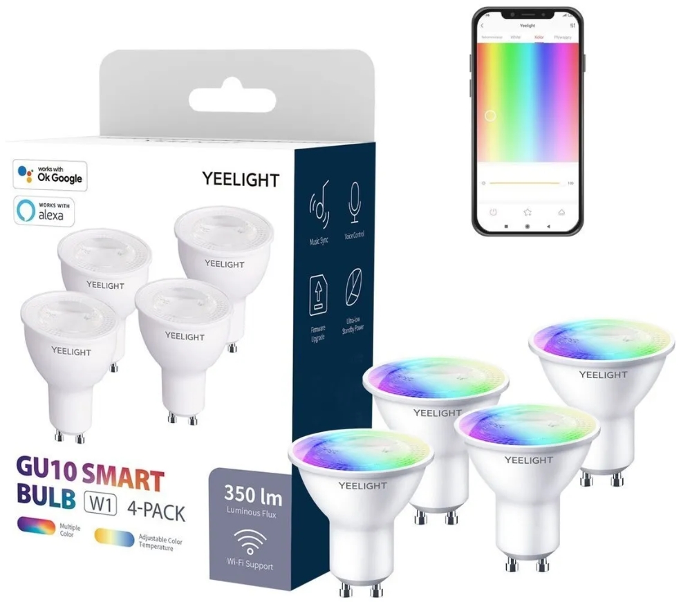 Умная лампочка Yeelight GU10 Smart bulb(Multicolor) - упаковка 4 шт. цена и фото