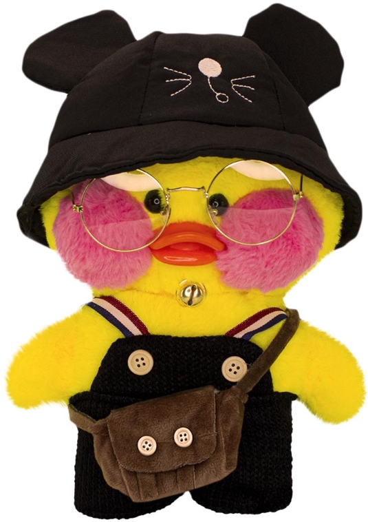 

Мягкая игрушка Lalafanfan Duck в черном комбинезоне желтая (30 см)