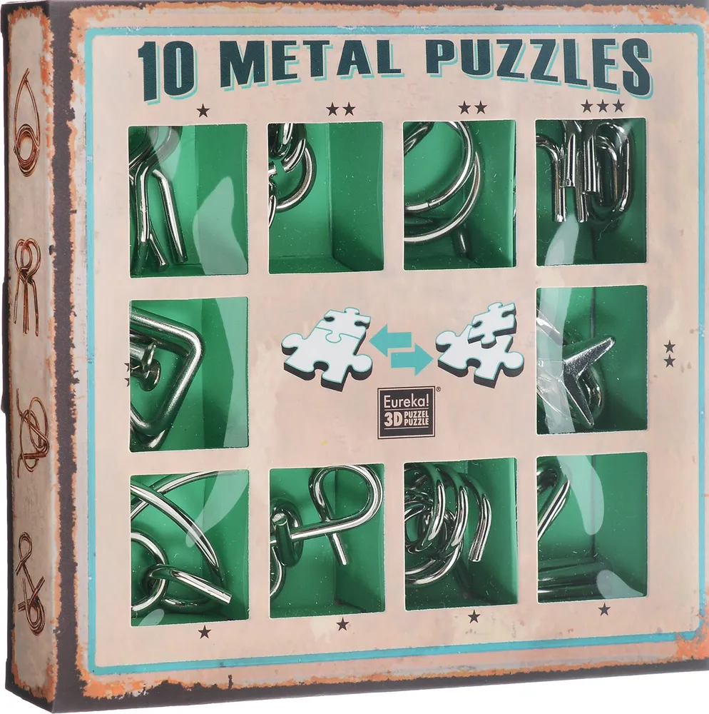 Головоломка Eureka: набор из 10 металлических головоломок (зелёный)