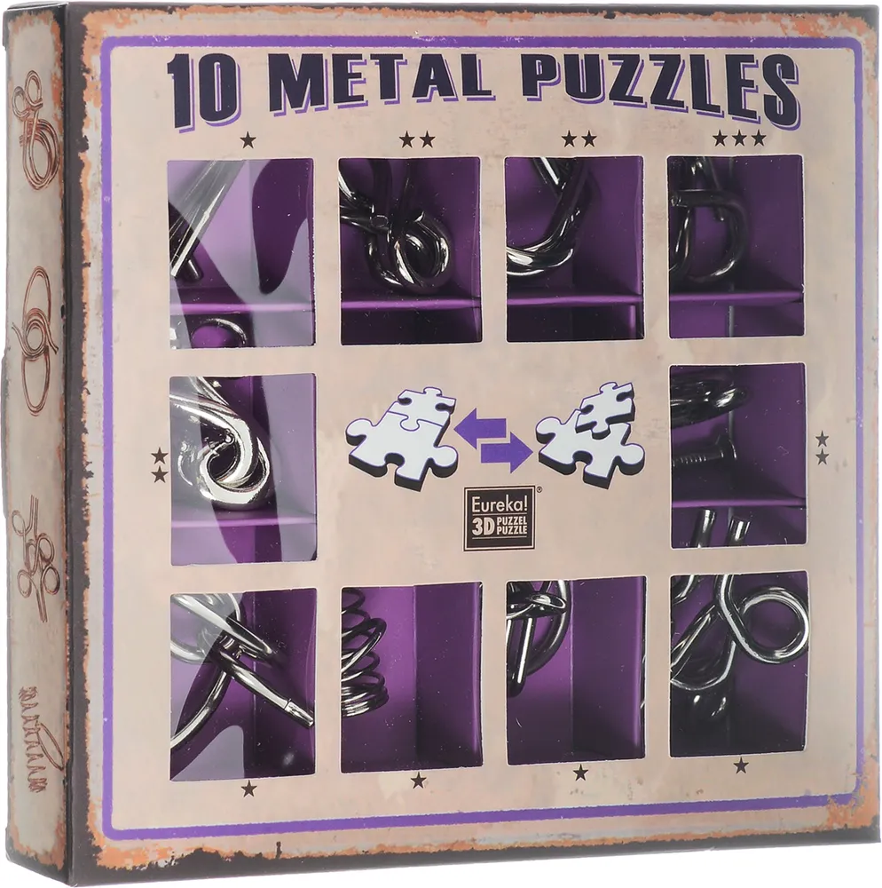 Головоломка Eureka: набор из 10 металлических головоломок (фиолетовый)