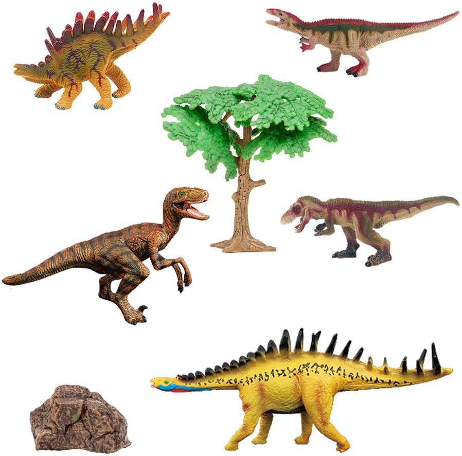 Набор фигурок Мир динозавров: Стегозавр, акрокантозавр, велоцираптор, кентрозавр, тираннозавр (MM216-077)