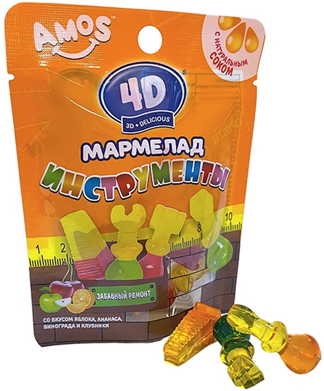 Мармелад Amos 4D 3D + Delicious – Инструменты, с натуральным соком (48 г)