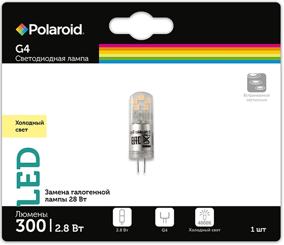 

Светодиодная лампа Polaroid 12V G 2,8W 4000K G4 300lm