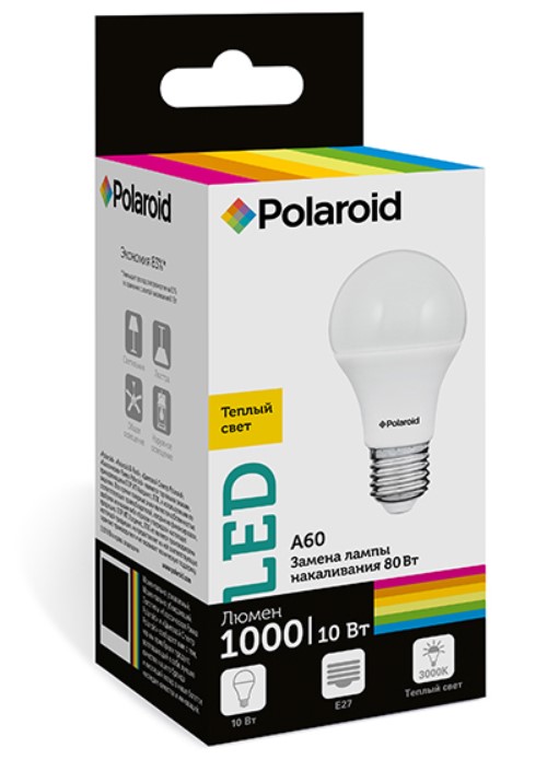 

Светодиодная лампа Polaroid 220V A60 10W 3000K E27 1000lm