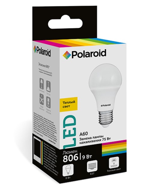 

Светодиодная лампа Polaroid 220V A60 9W 3000K E27 806lm