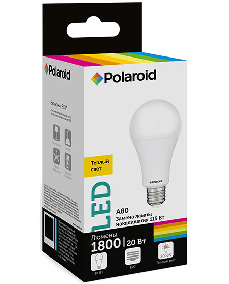 

Светодиодная лампа Polaroid 220V A80 20W 3000K E27 1800lm
