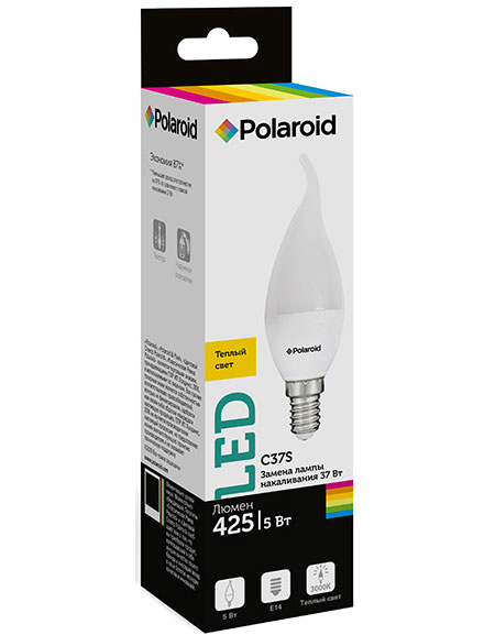 

Светодиодная лампа Polaroid 220V C37S 5W 3000K E14 425lm
