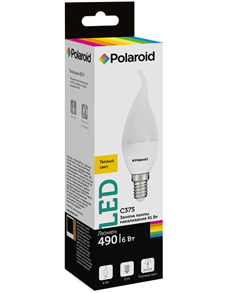 

Светодиодная лампа Polaroid 220V C37S 6W 3000K E14 490lm