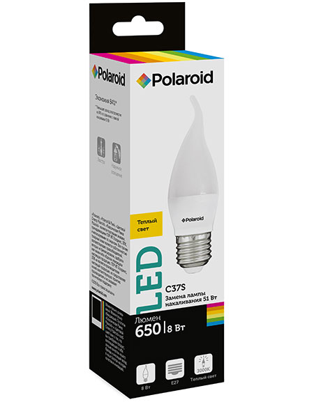 

Светодиодная лампа Polaroid 220V C37S 8W 3000K E27 650lm